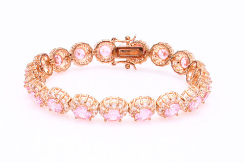 31CS1529 Rose Gold Plated Pink Round CZ Bracelet
