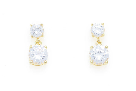 21DC1581 Gold 2 DROPS ROUND CZ 18K GOLD PLATED